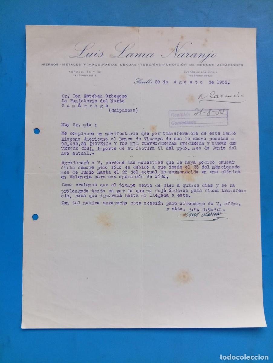 Cartas comerciales: CARTA COMERCIAL. SEVILLA. 1955. HIERROS-METALES-MAQUINARIAS USADAS. LUIS LAMA NARANJO.
