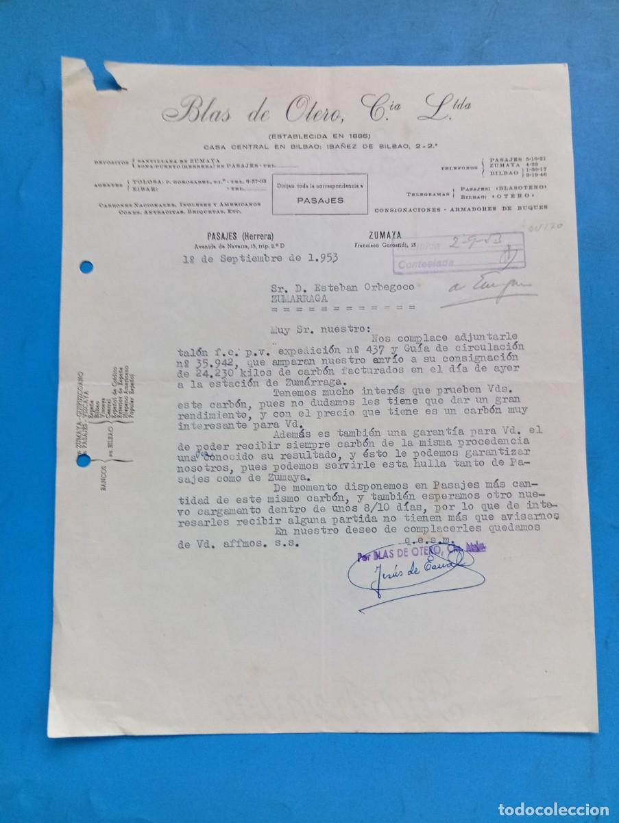 Cartas comerciales: CARTA COMERCIAL. ZUMAYA, GUIPUZCOA. 1953. BLAS DE OTERO, CIA. CONSIGNACIONES-ARMADORES DE BUQUES.