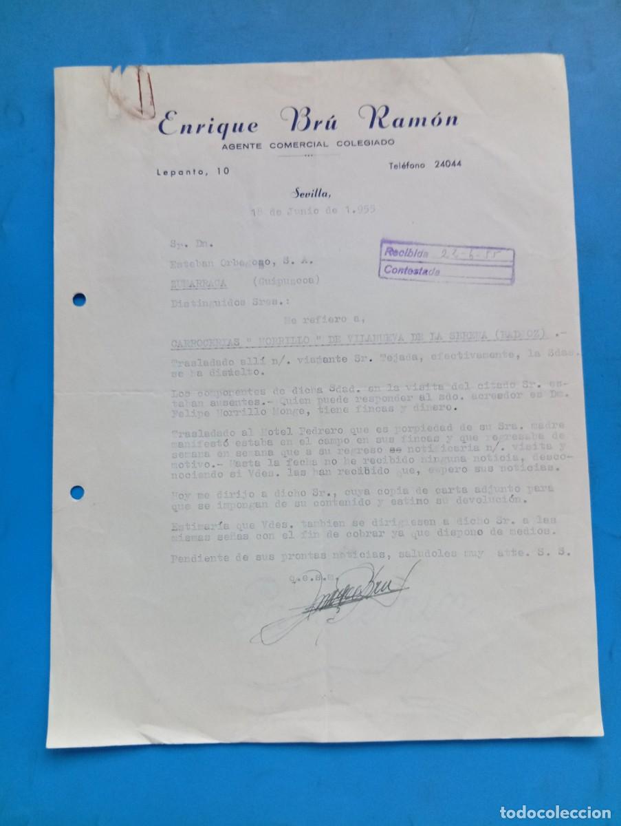 Cartas comerciales: CARTA COMERCIAL. SEVILLA. 1955. ENRIQUE BRU RAMON. AGENTE COMERCIAL COLEGIADO.