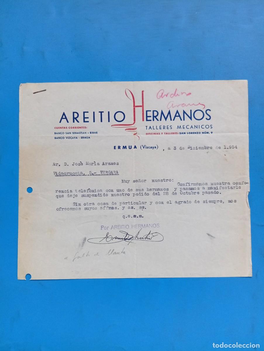 Cartas comerciales: CARTA COMERCIAL. ERMUA, VIZCAYA. 1954. TALLERES MECANICOS. AREITIO HERMANOS.