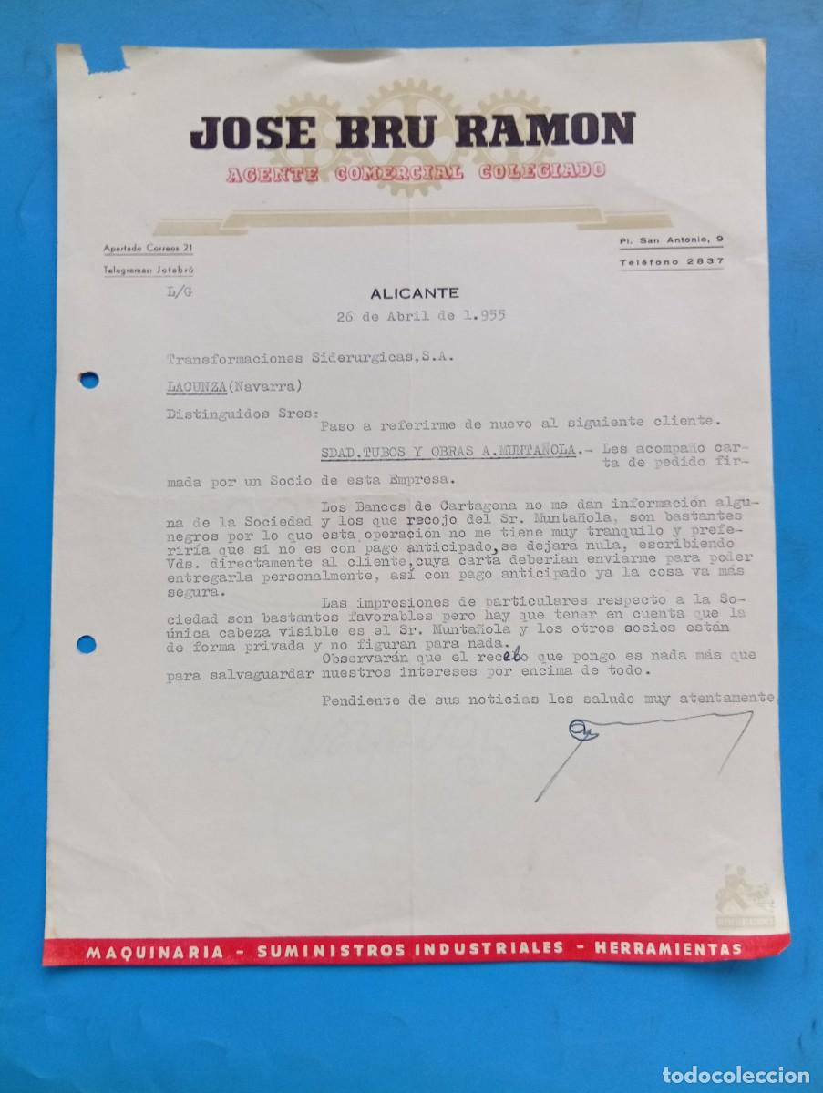 Cartas comerciales: CARTA COMERCIAL. ALICANTE. 1955. JOSE BRU RAMON. AGENTE COMERCIAL COLEGIADO.