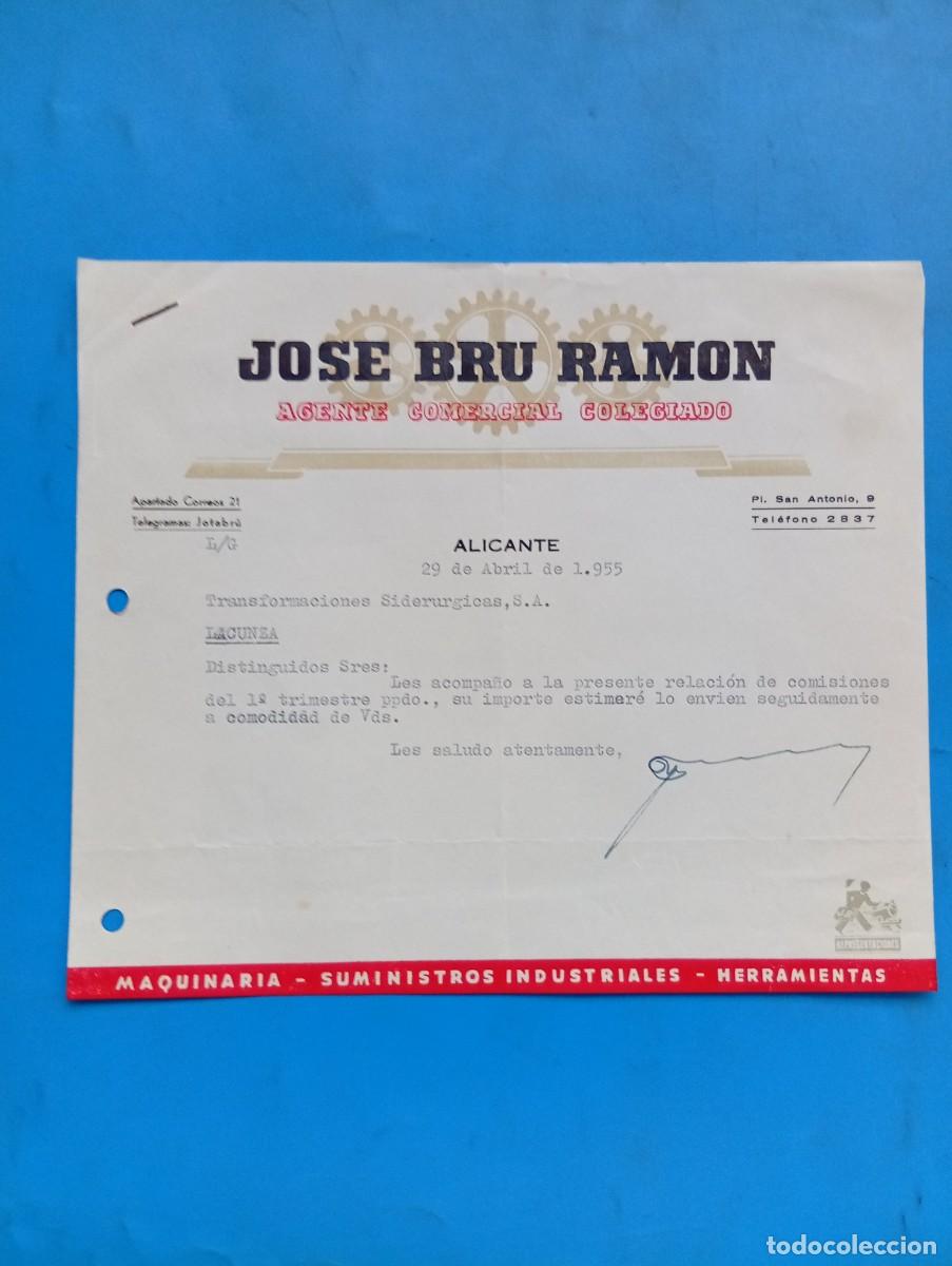 Cartas comerciales: CARTA COMERCIAL. ALICANTE. 1955. JOSE BRU RAMON. AGENTE COMERCIAL COLEGIADO.