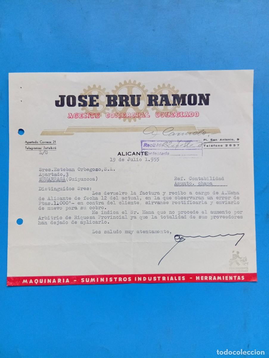 Cartas comerciales: CARTA COMERCIAL. ALICANTE. 1955. JOSE BRU RAMON. AGENTE COMERCIAL COLEGIADO.
