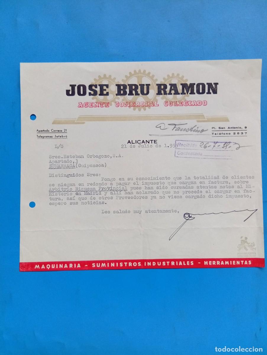 Cartas comerciales: CARTA COMERCIAL. ALICANTE. 1955. JOSE BRU RAMON. AGENTE COMERCIAL COLEGIADO.