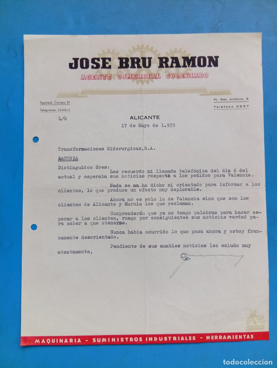 Cartas comerciales: CARTA COMERCIAL. ALICANTE. 1955. JOSE BRU RAMON. AGENTE COMERCIAL COLEGIADO.