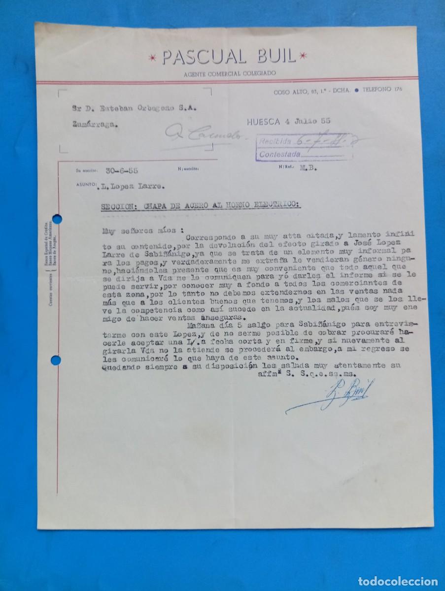 Cartas comerciales: CARTA COMERCIAL. HUESCA. 1955. PASCUAL BUIL. AGENTE COMERCIAL COLEGIADO.