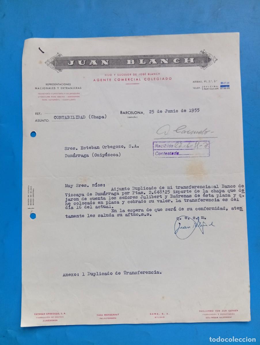 Cartas comerciales: CARTA COMERCIAL. BARCELONA. 1955. JUAN BLANCH. AGENTE COMERCIAL COLEGIADO.
