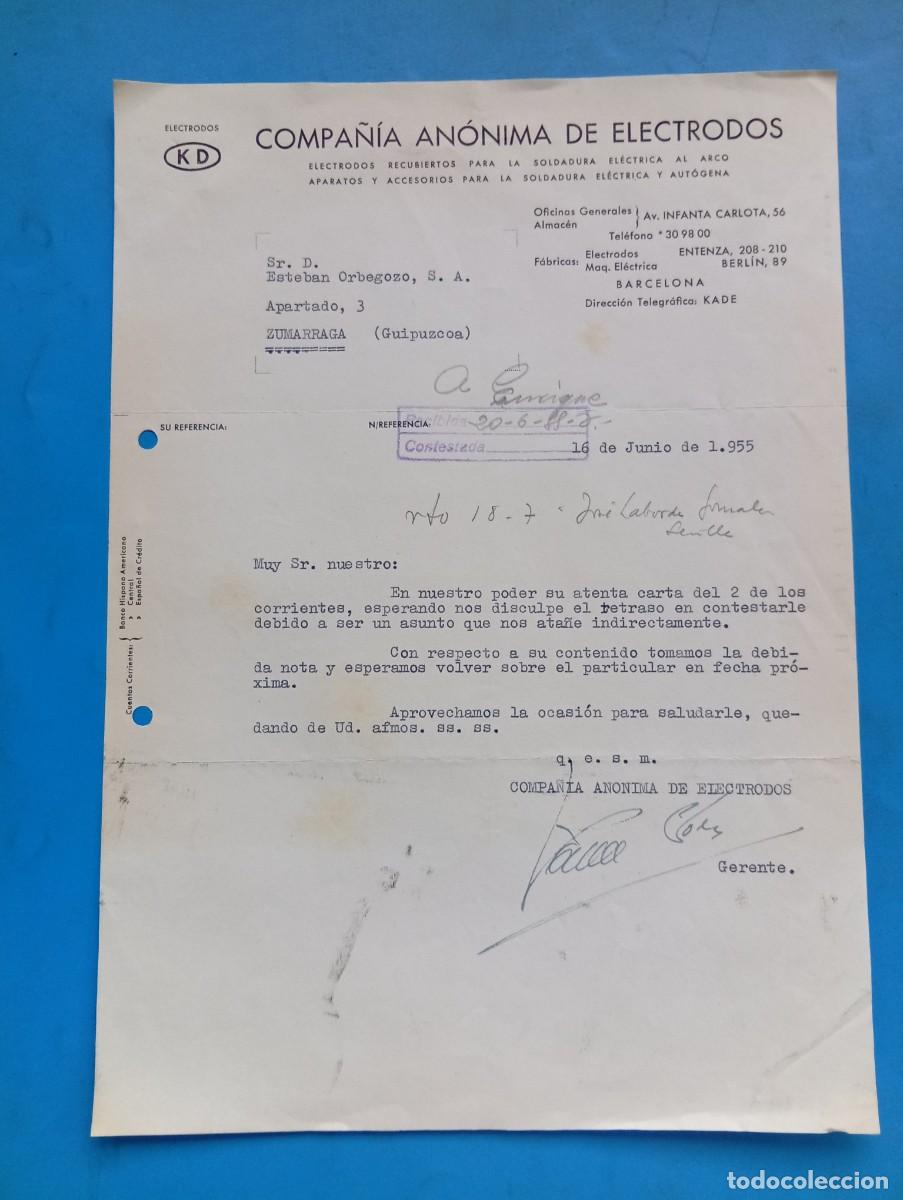 Cartas comerciales: CARTA COMERCIAL. ZUMARRAGA, GUIPUZCOA. 1955. COMPA&Ntilde;IA ANONIMA DE ELECTRODOS.