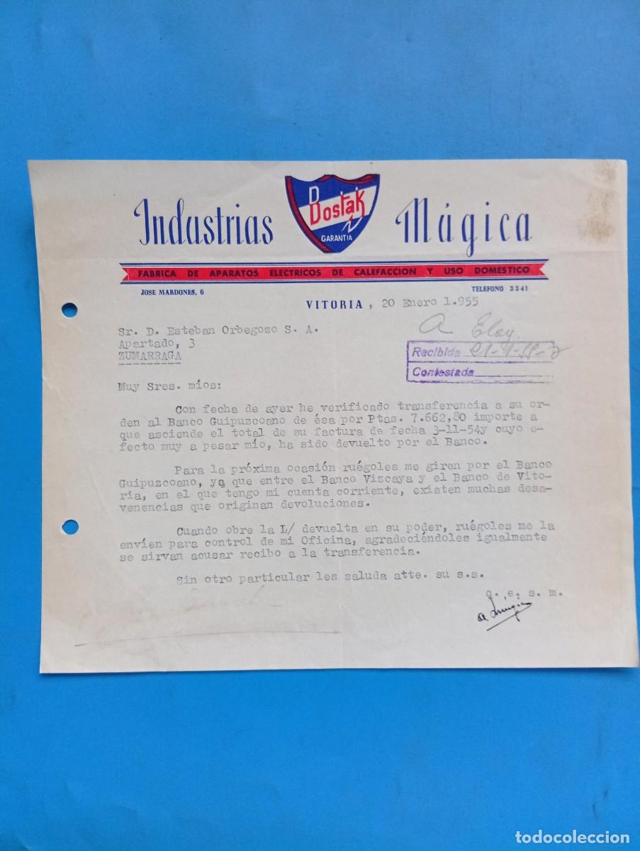 Cartas comerciales: CARTA COMERCIAL. VITORIA. 1955. FABRICA DE APARATOS ELECTRICOS. INDUSTRIAS MAGICA. DOSTAK.