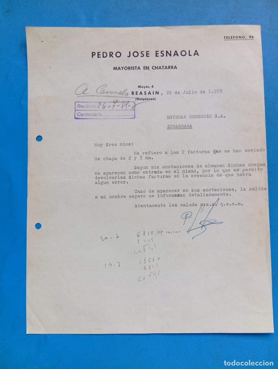 Cartas comerciales: CARTA COMERCIAL. BEASAIN, GUIPUZCOA. 1955. MAYORISTA EN CHATARRA. PEDRO JOSE ESNAOLA.