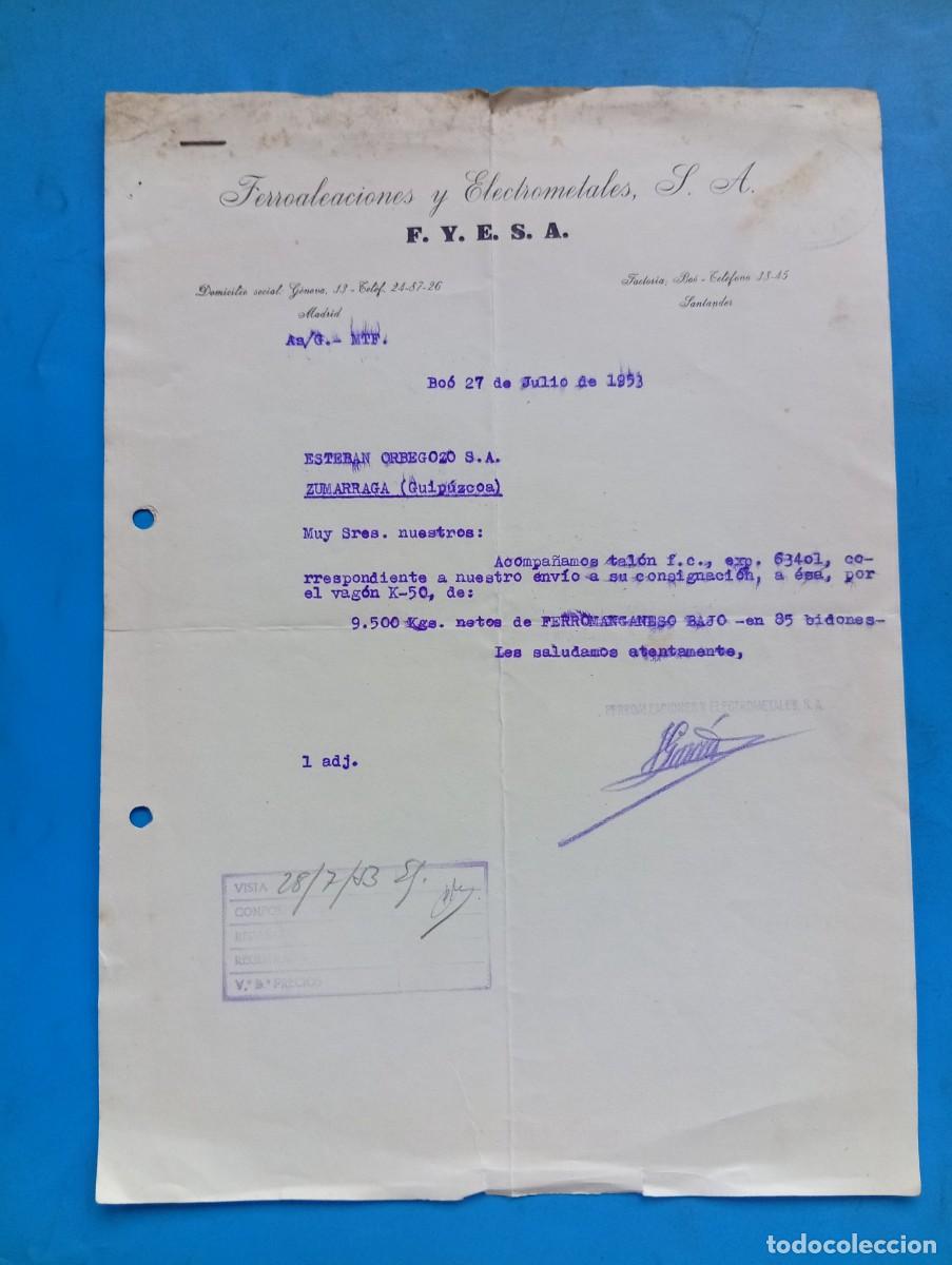Cartas comerciales: CARTA COMERCIAL. MADRID/SANTANDER. 1953. FERROALEACIONES Y ELECTROMETALES, S.A. F.Y.E.S.A.