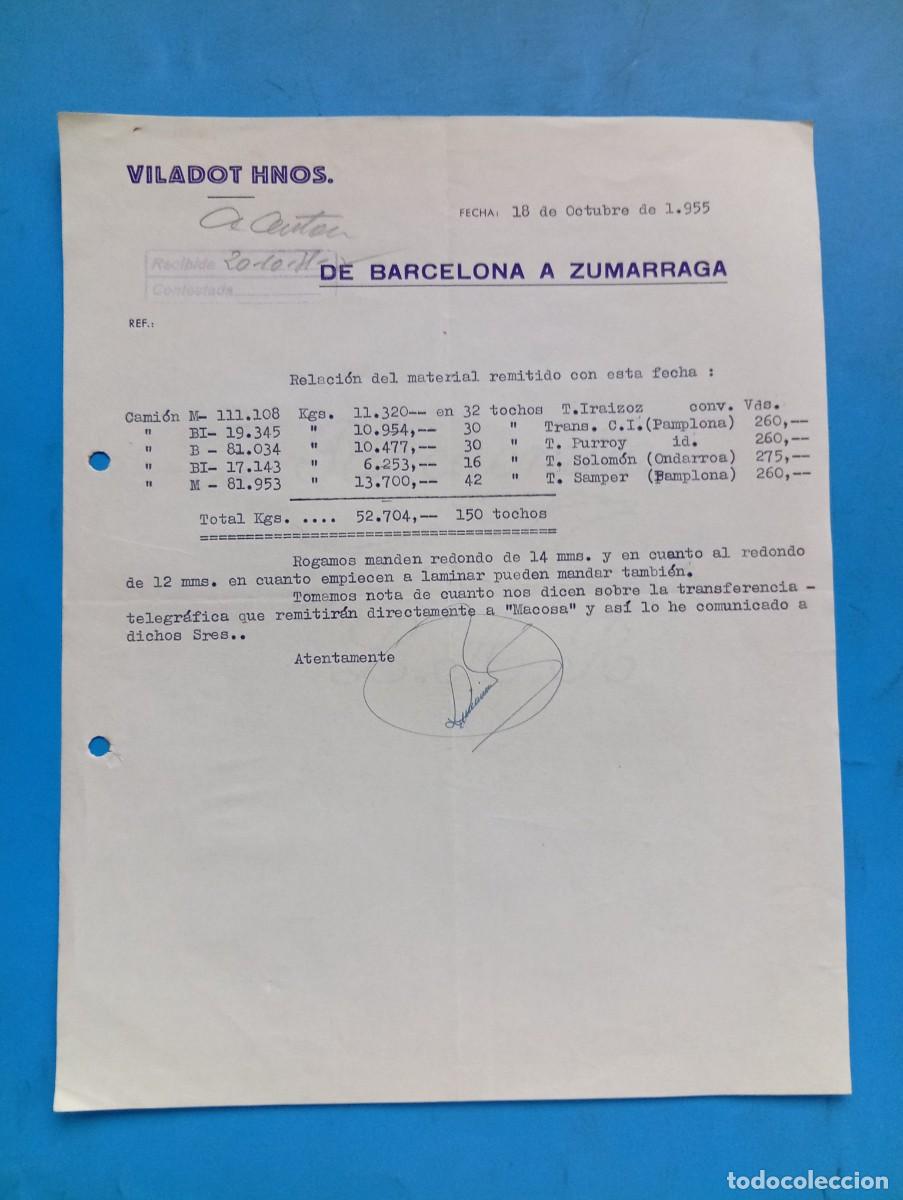 Cartas comerciales: CARTA COMERCIAL. DE BARCELONA A ZUMARRAGA. 1955. VILADOT HNOS.