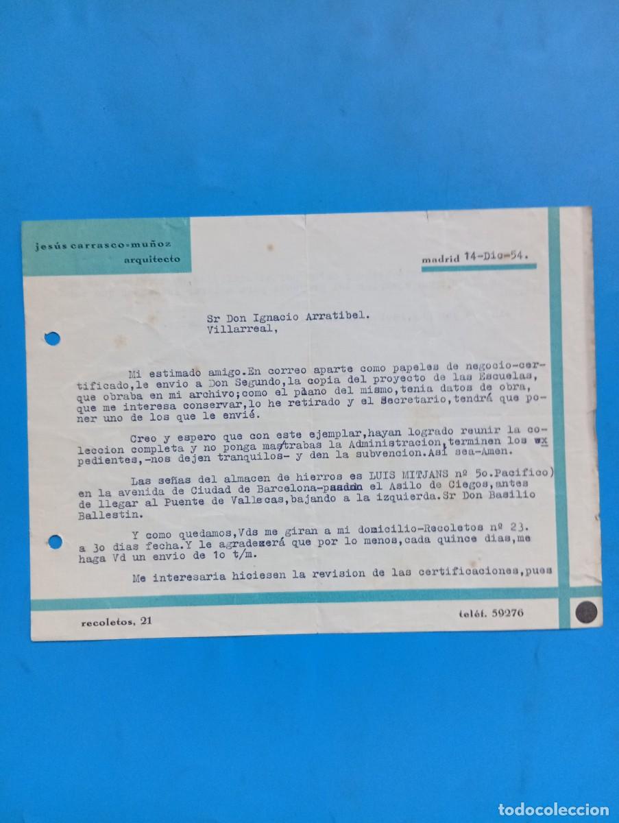 Cartas comerciales: CARTA COMERCIAL. MADRID. 1954. JESUS CARRASCO MU&Ntilde;OZ. ARQUITECTO.