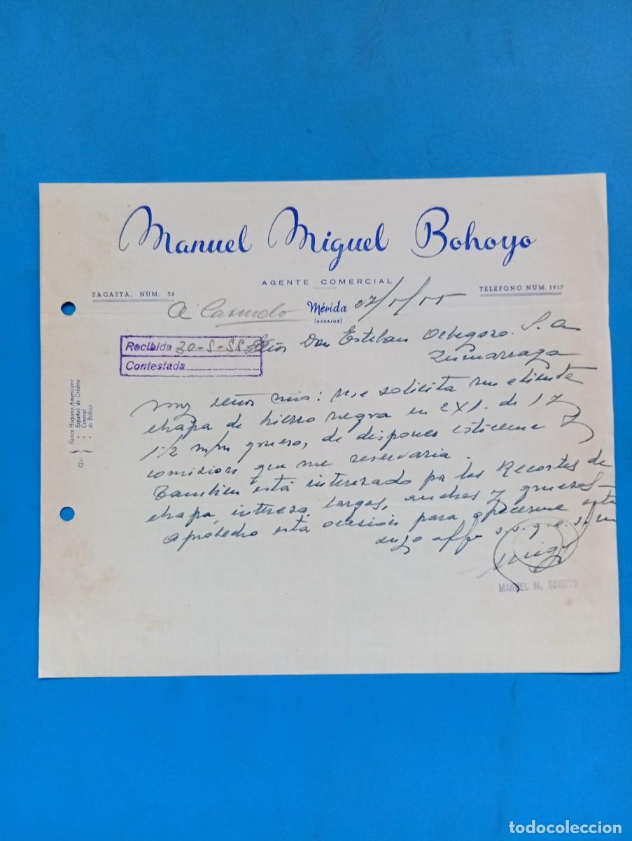 Cartas comerciales: CARTA COMERCIAL. MERIDA. 1955. MANUEL MIGUEL BOHOYO. AGENTE COMERCIAL.