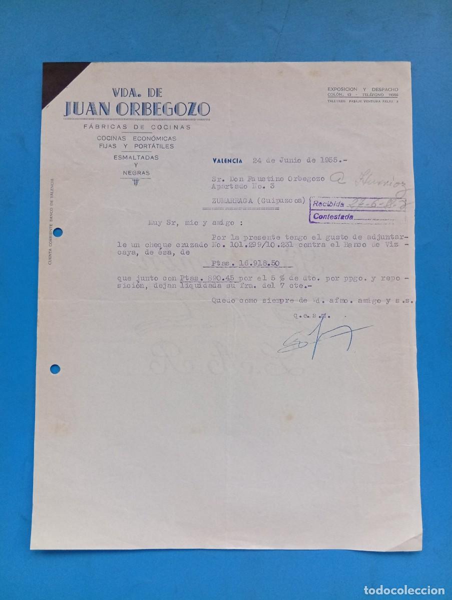Cartas comerciales: CARTA COMERCIAL. VALENCIA. 1955. FABRICA DE COCINAS. VDA. DE JUAN ORBEGOZO.