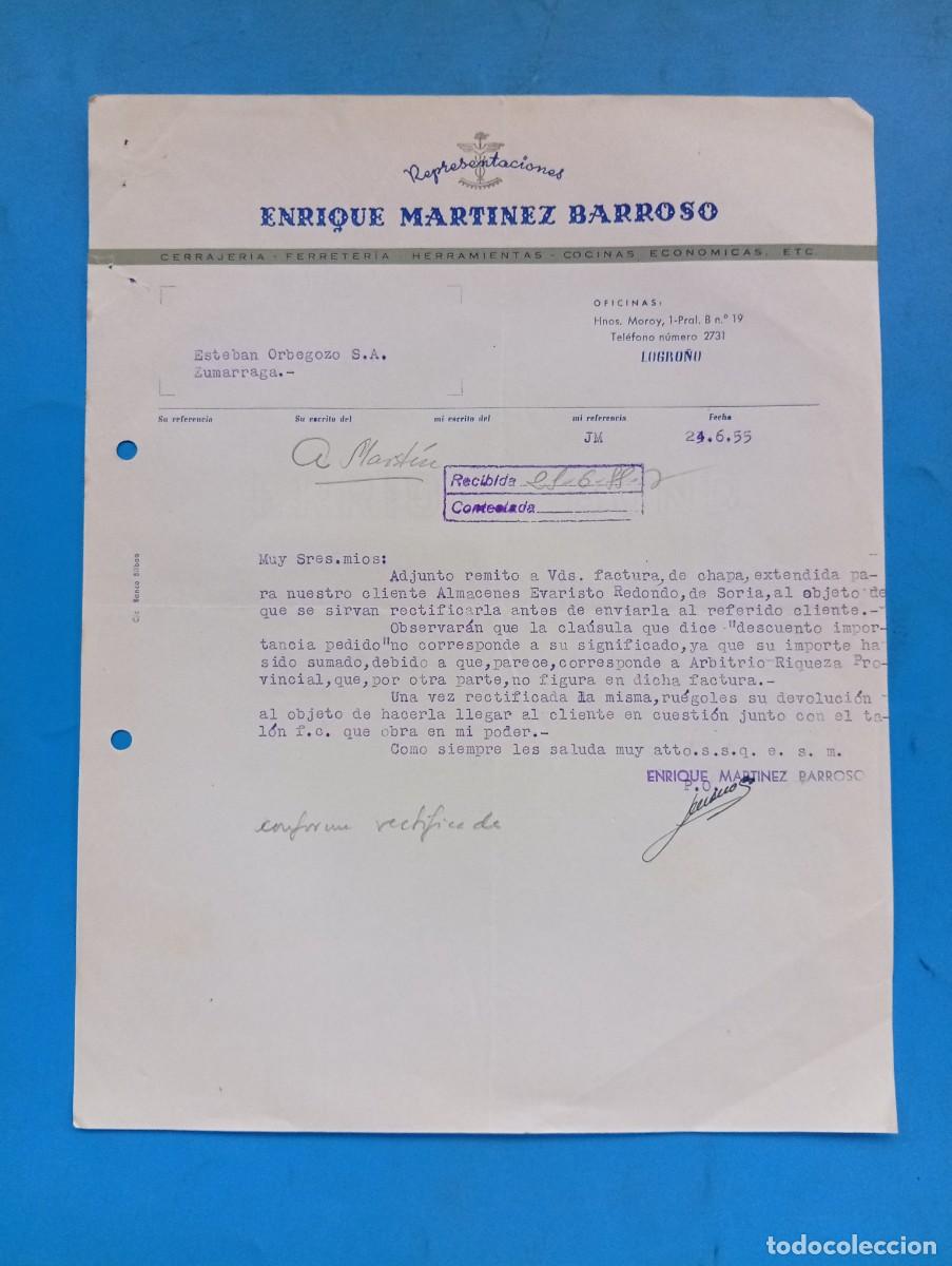 Cartas comerciales: CARTA COMERCIAL. LOGRO&Ntilde;O. 1955. CERRAJERIA-FERRETERIA. ENRIQUE MARTINEZ BARROSO.