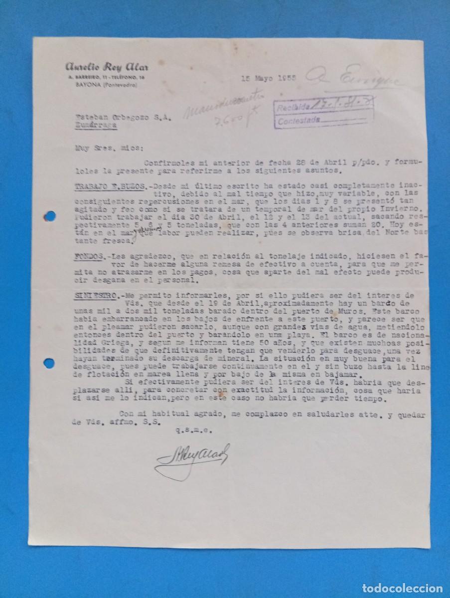 Cartas comerciales: CARTA COMERCIAL. BAYONA, PONTEVEDRA. 1955. AURELIO REY ALAR.
