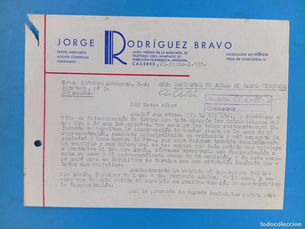 Cartas comerciales: CARTA COMERCIAL. CACERES. 1955. JORGE RODRIGUEZ BRAVO. PERITO MERCANTIL. AGENTE COMERCIAL COLEGIADO.