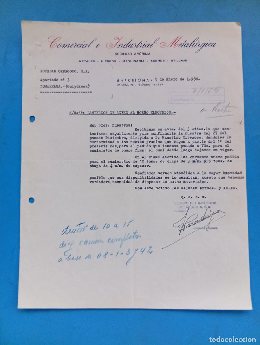 Cartas comerciales: CARTA COMERCIAL. BARCELONA. 1956. COMERCIAL E INDUSTRIAL METALURGICA, S.A.METALES-HIERROS-MAQUINARIA