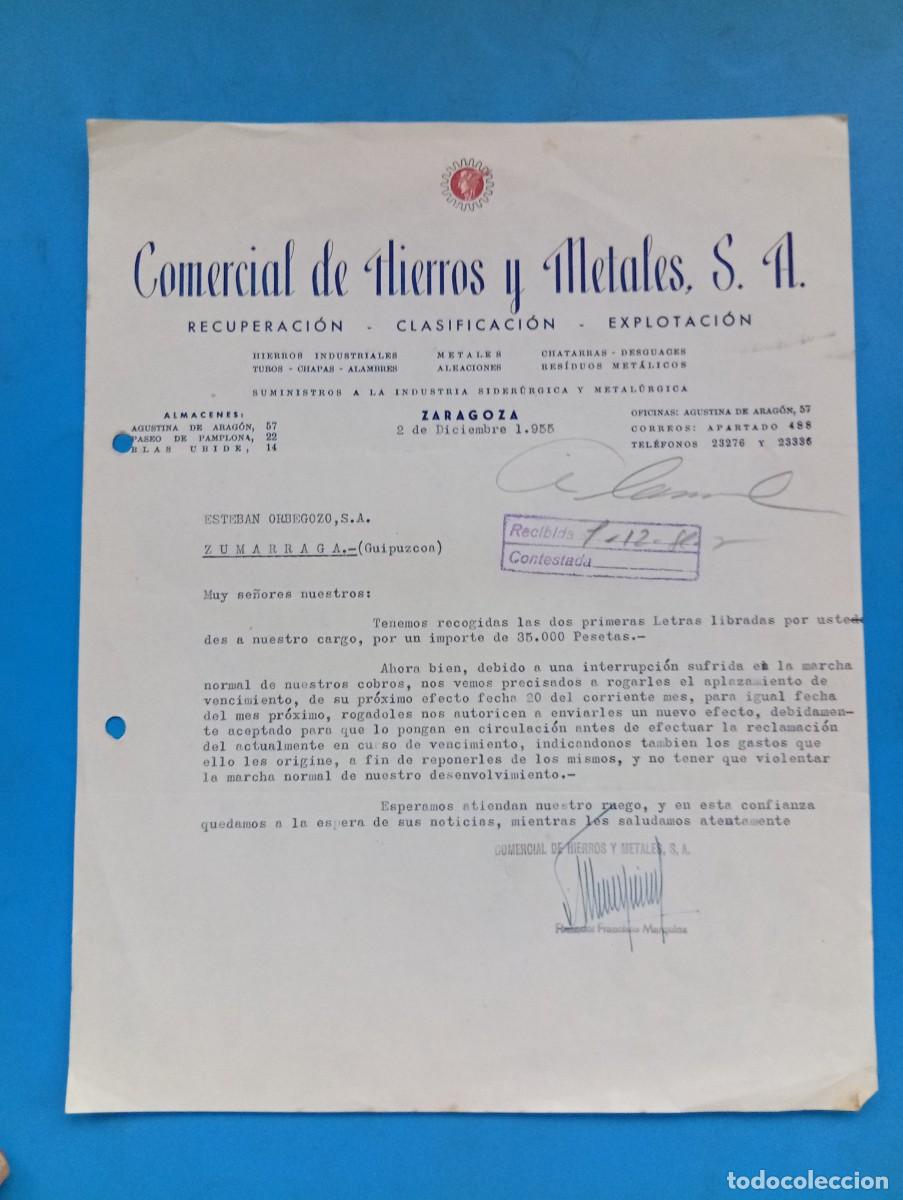 Cartas comerciales: CARTA COMERCIAL. ZARAGOZA. 1955. COMERCIAL DE HIERROS Y METALES, S.A. RECUPERACION-CLASIFICACION.