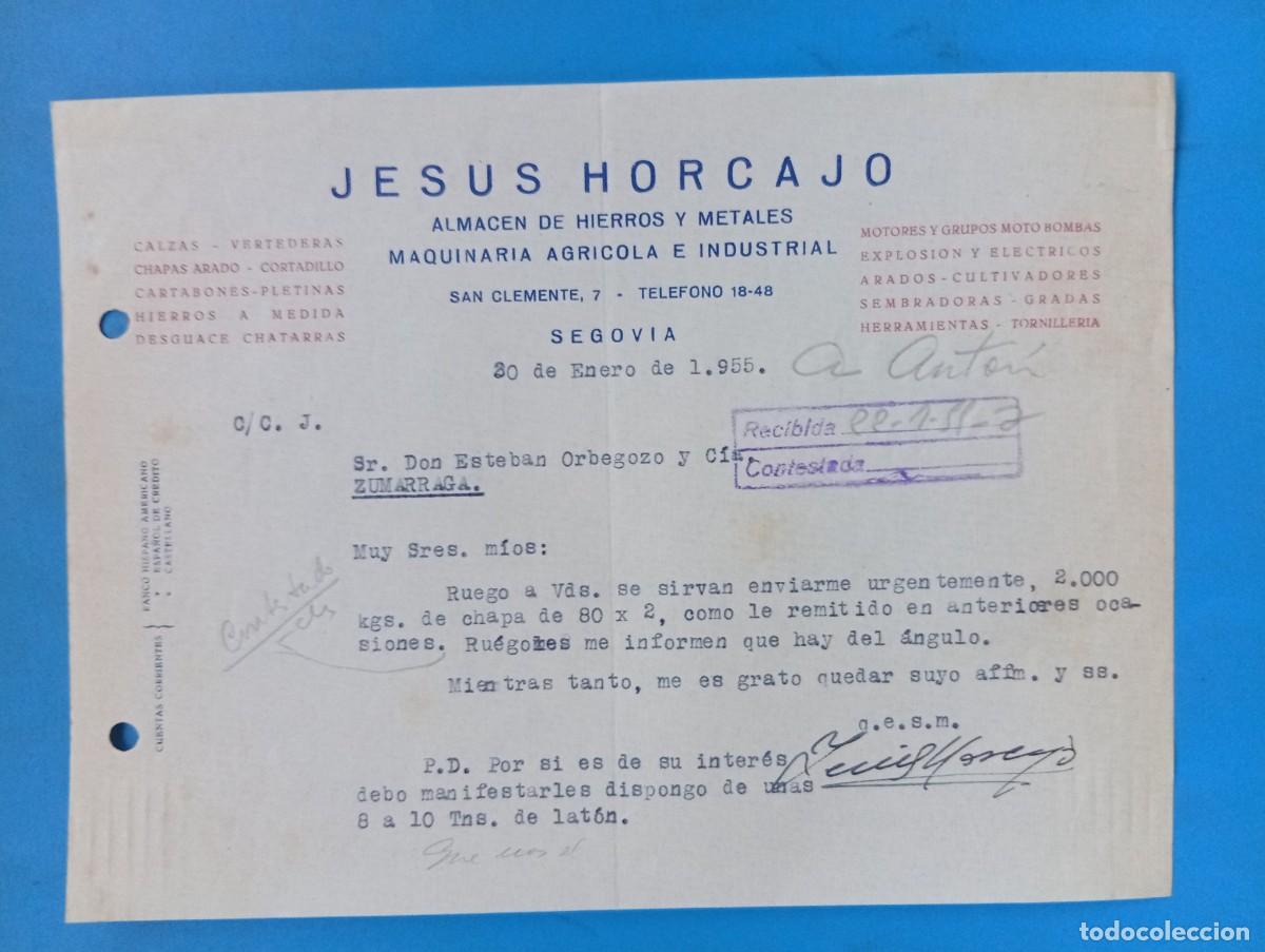 Cartas comerciales: CARTA COMERCIAL. SEGOVIA. 1955. ALMACEN DE HIERROS-METALES. JESUS HORCAJO.