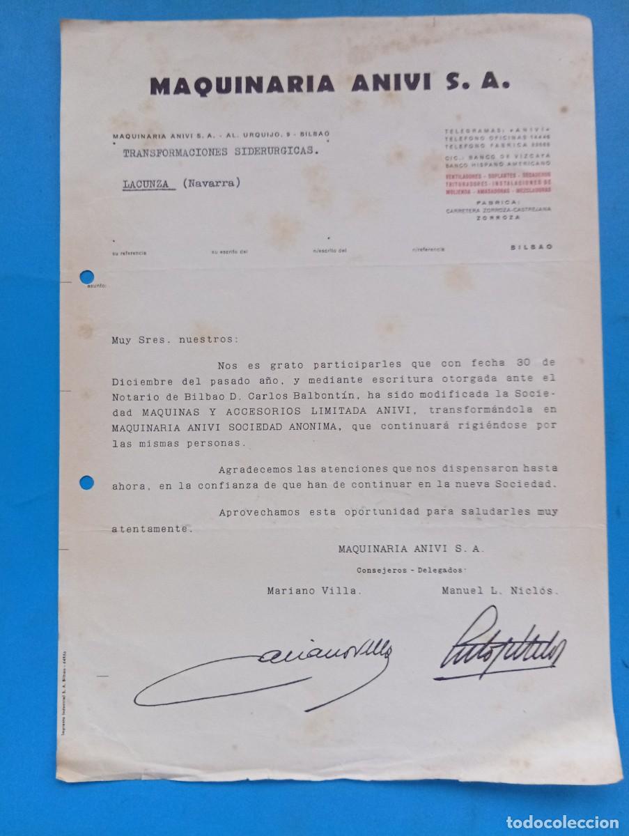 Cartas comerciales: CARTA COMERCIAL. BILBAO. MAQUINARIA ANIVI, S.A.