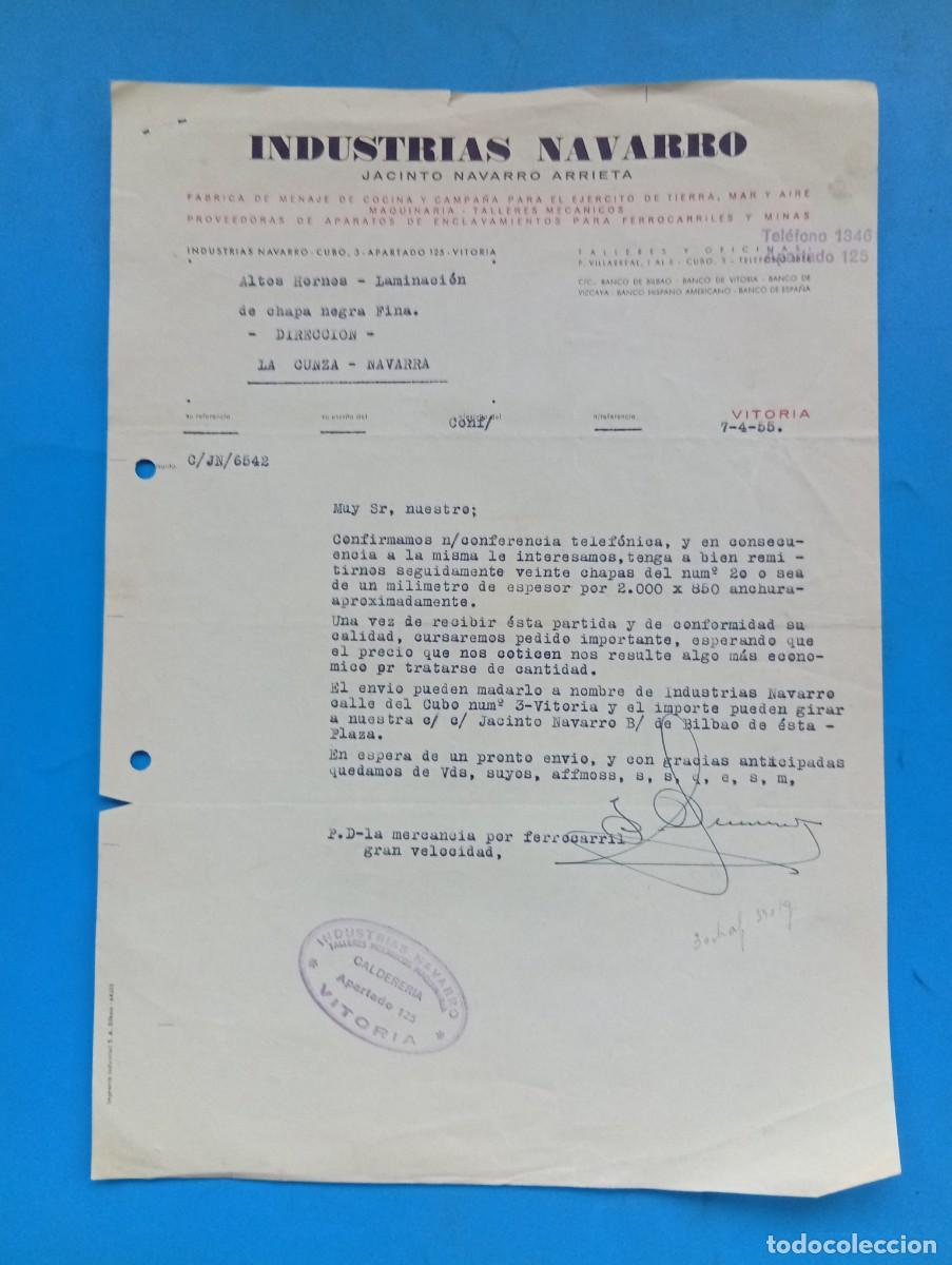 Cartas comerciales: CARTA COMERCIAL. VITORIA. 1955. INDUSTRIAS NAVARRO. JACINTO NAVARRO ARRIETA.