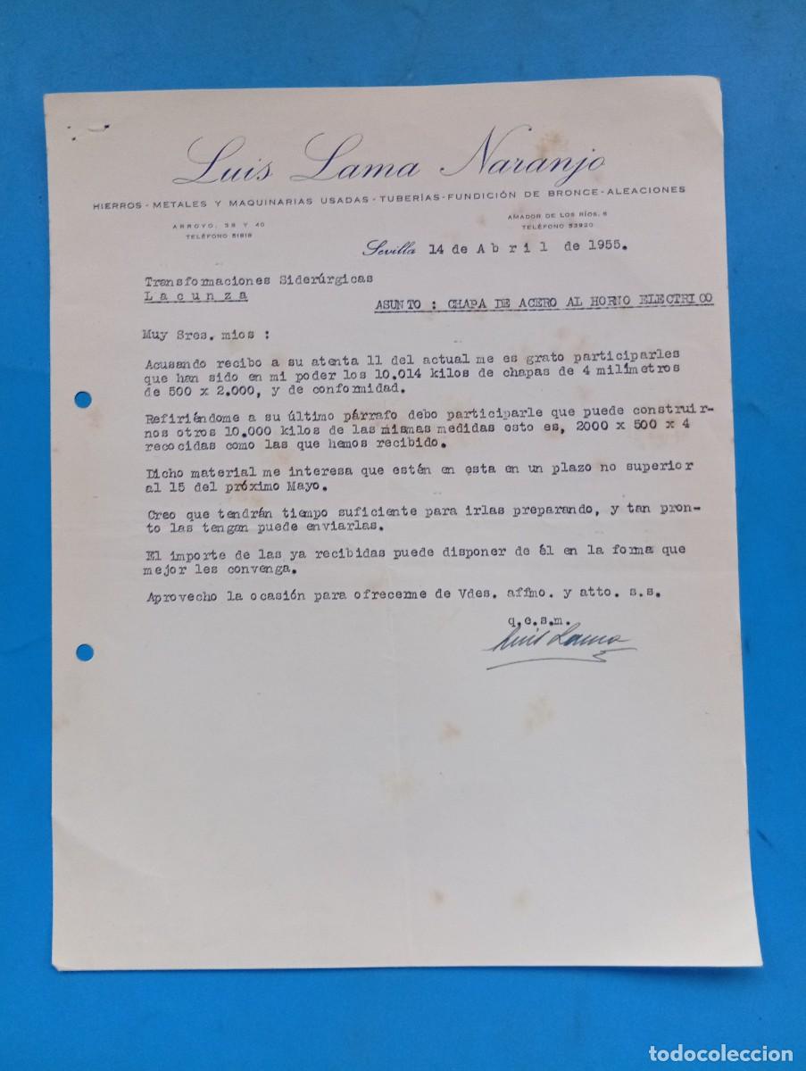 Cartas comerciales: CARTA COMERCIAL. SEVILLA. 1955. HIERROS-METALES-MAQUINARIAS USADAS. LUIS LAMA NARANJO.