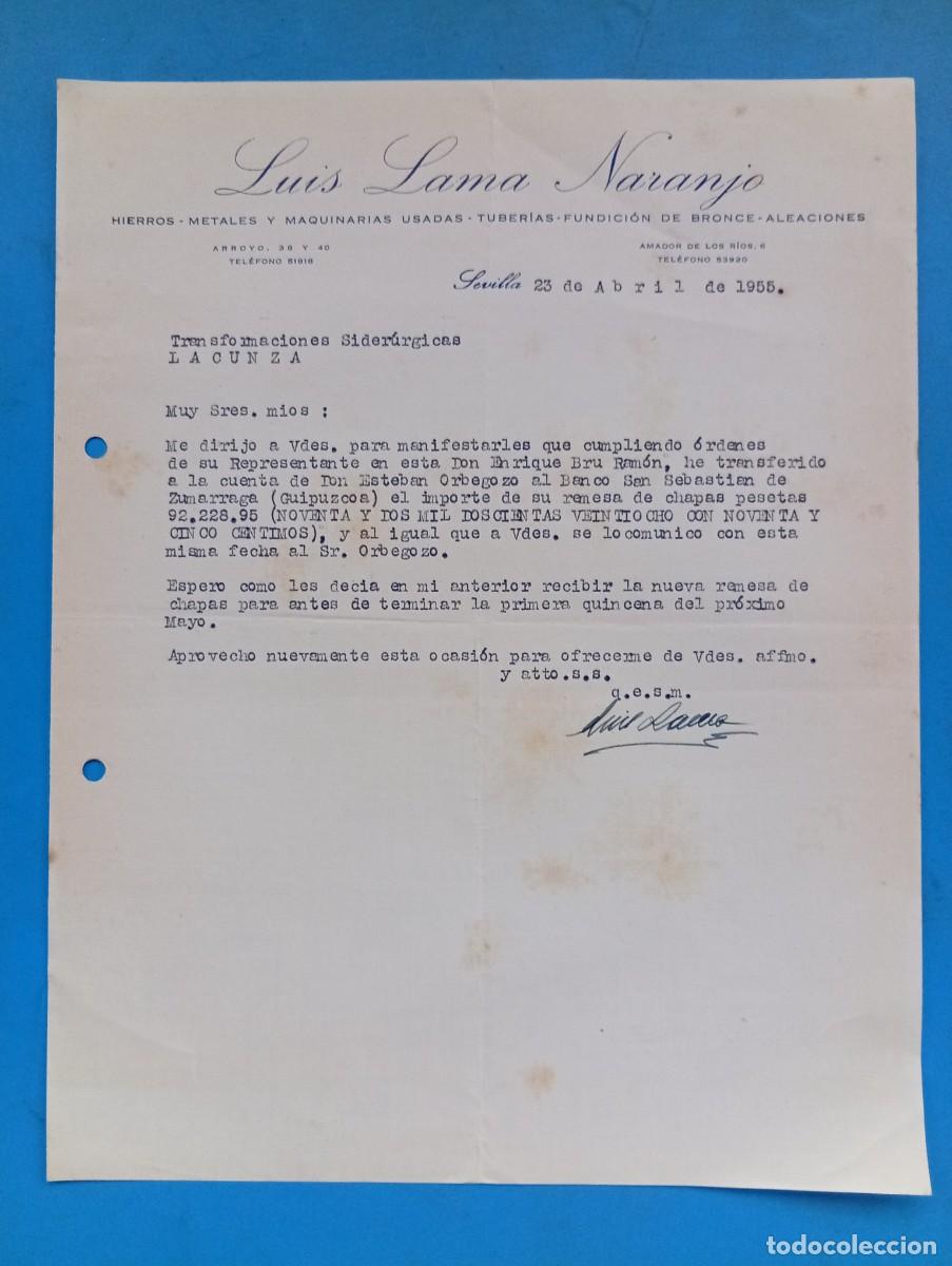 Cartas comerciales: CARTA COMERCIAL. SEVILLA. 1955. HIERROS-METALES-MAQUINARIAS USADAS. LUIS LAMA NARANJO.