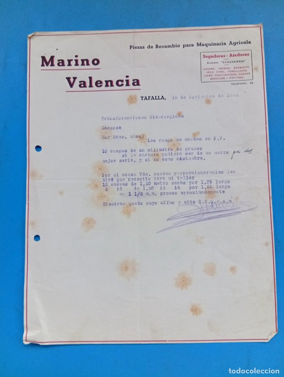 Cartas comerciales: CARTA COMERCIAL. TAFALLA, NAVARRA. 1952. PIEZAS DE RECAMBIO PARA MAQUINARIA AGRICOLA.MARINO VALENCIA