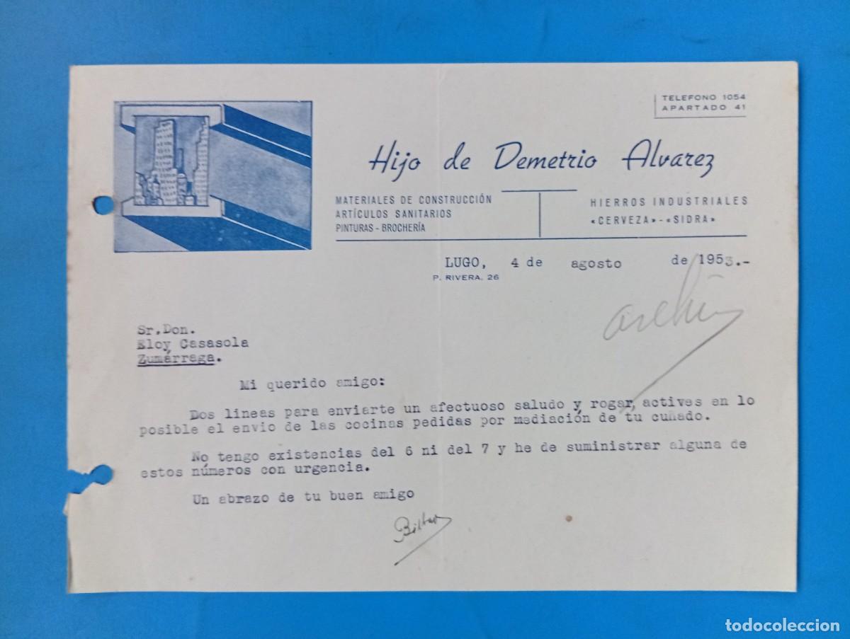 Cartas comerciales: CARTA COMERCIAL. LUGO. 1953. MATERIALES DE CONSTRUCCION. HIJO DE DEMETRIO ALVAREZ.