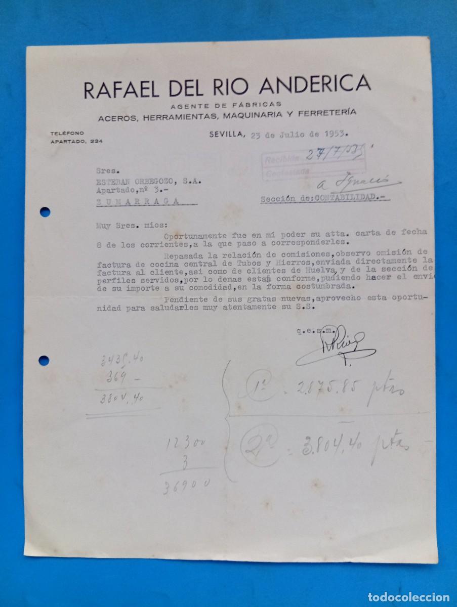 Cartas comerciales: CARTA COMERCIAL. SEVILLA. 1953. RAFAEL DEL RIO ANDERICA. ACEROS-HERRAMIENTAS-MAQUINARIA-FERRETERIA.