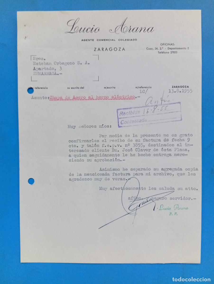 Cartas comerciales: CARTA COMERCIAL. ZARAGOZA. 1955. LUCIO ARANA. AGENTE COMERCIAL COLEGIADO.