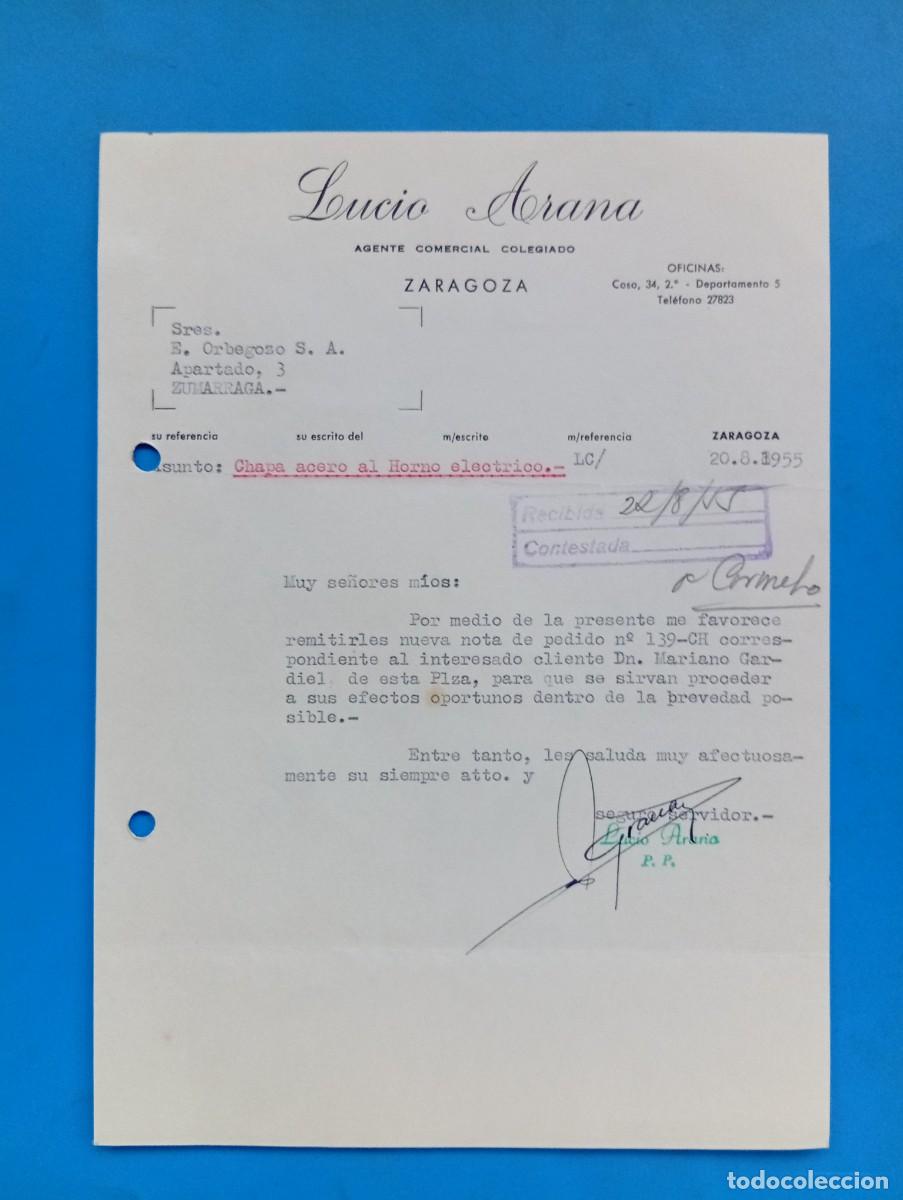 Cartas comerciales: CARTA COMERCIAL. ZARAGOZA. 1955. LUCIO ARANA. AGENTE COMERCIAL COLEGIADO.