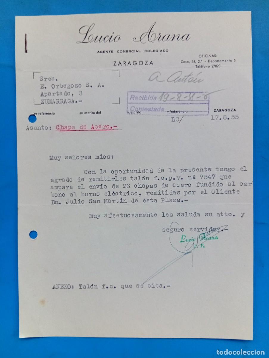 Cartas comerciales: CARTA COMERCIAL. ZARAGOZA. 1955. LUCIO ARANA. AGENTE COMERCIAL COLEGIADO.