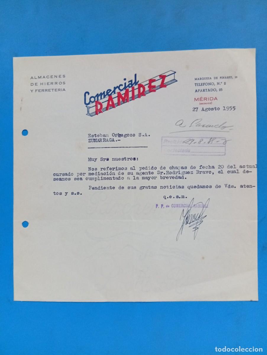 Cartas comerciales: CARTA COMERCIAL. MERIDA. 1955. ALMACENES DE HIERROS Y FERRETERIA. COMERCIAL RAMIREZ.