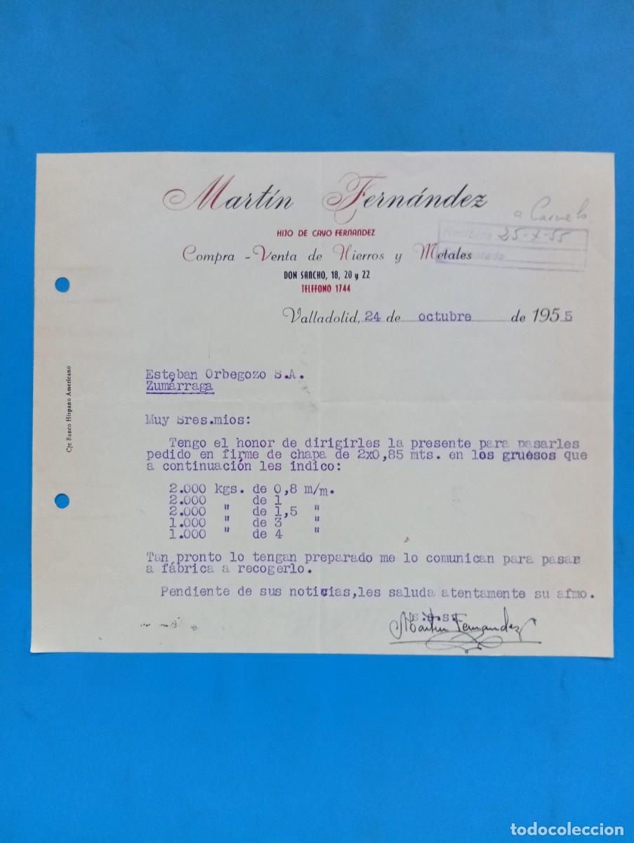 Cartas comerciales: CARTA COMERCIAL. VALLADOLID. 1955. COMPRA-VENTA DE HIERROS Y METALES. MARTIN FERNANDEZ.
