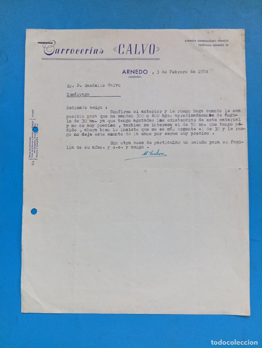 Cartas comerciales: CARTA COMERCIAL. ARNEDO, LOGRO&Ntilde;O. 1954. CARROCERIAS CALVO.