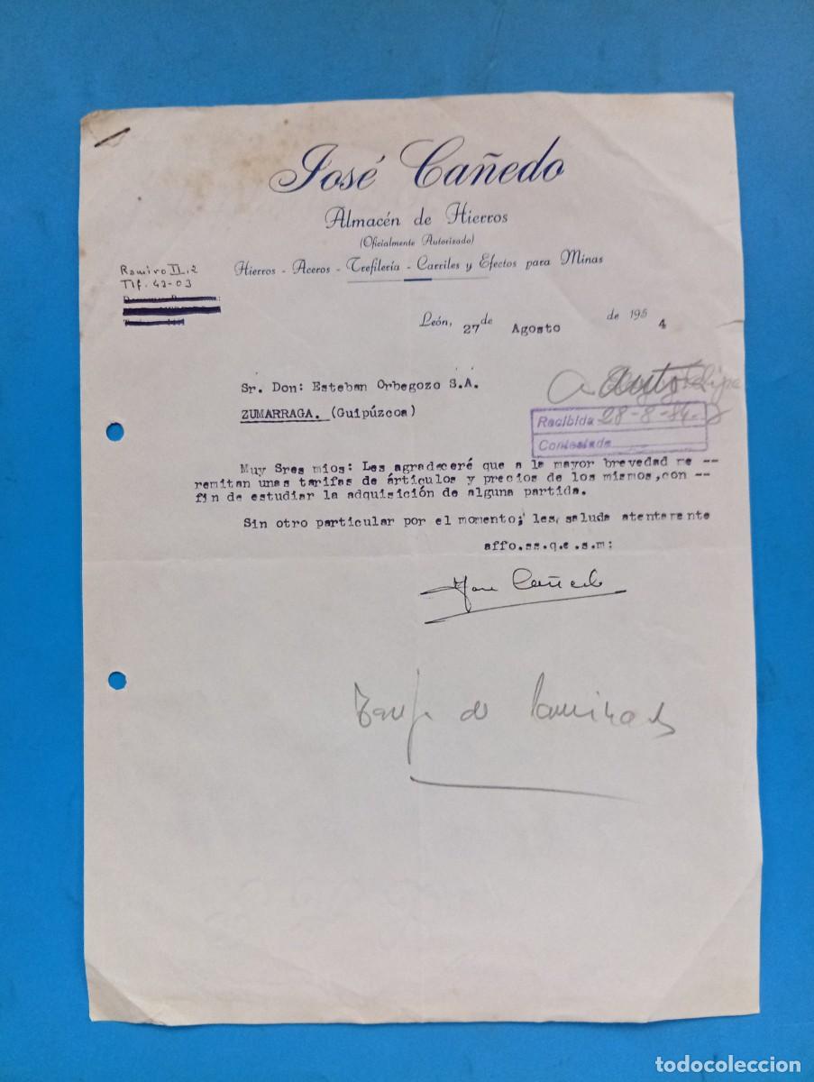 Cartas comerciales: CARTA COMERCIAL. LEON. 1954. ALMACEN DE HIERROS. JOSE CA&Ntilde;EDO.