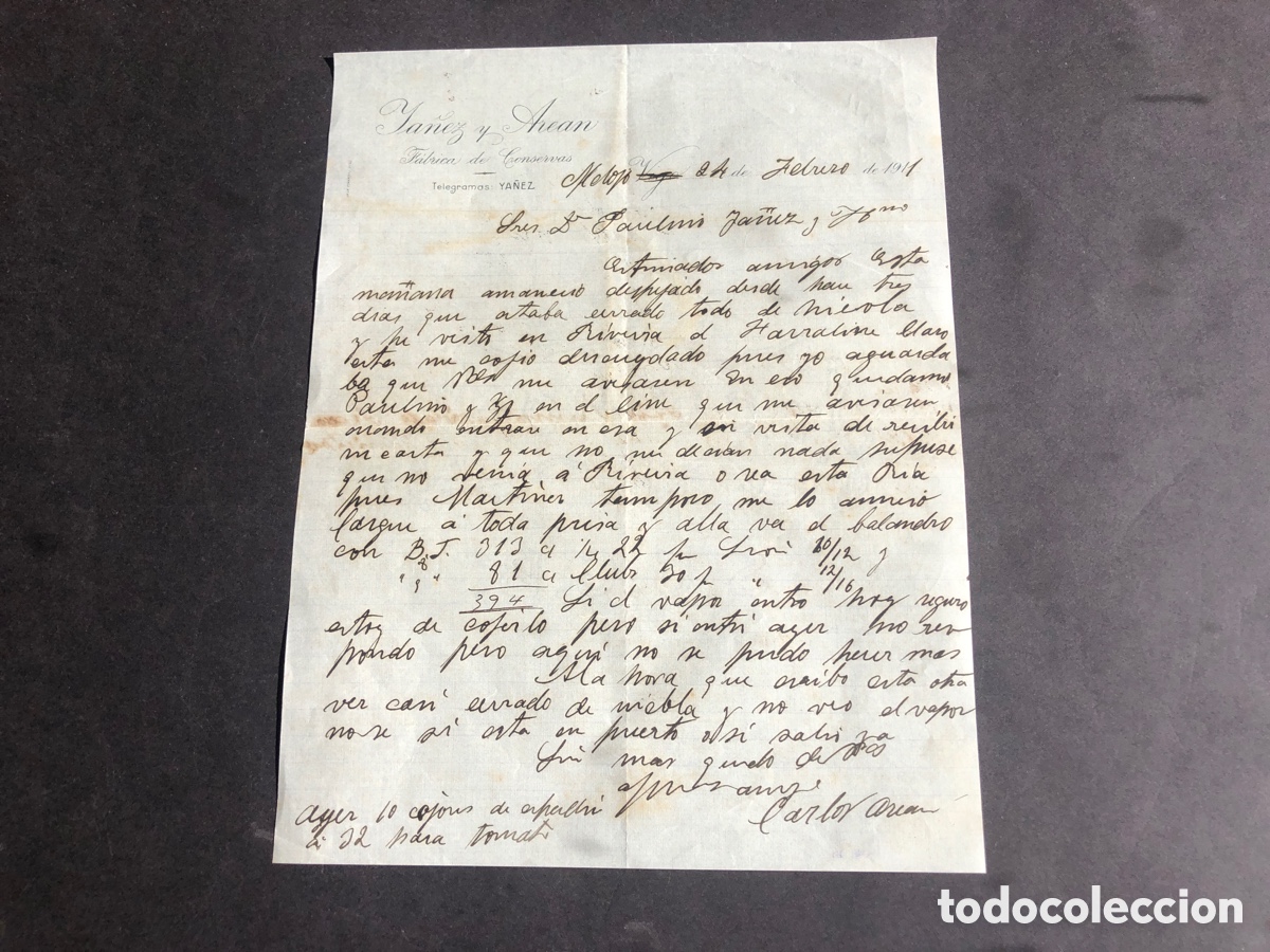 Cartas comerciales: Carta comercial fabrica de conservas YA&Ntilde;EZ Y AREAN VIGO
