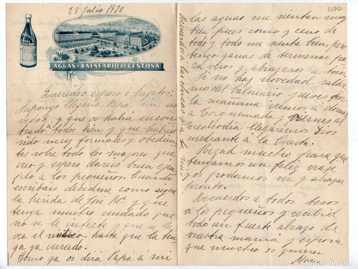 Cartas comerciales: BALNEARIO DE CESTONA. CARTA MANUSCRITA ANTIGUA FECHADA EL 28 DE JULIO DE 1930.