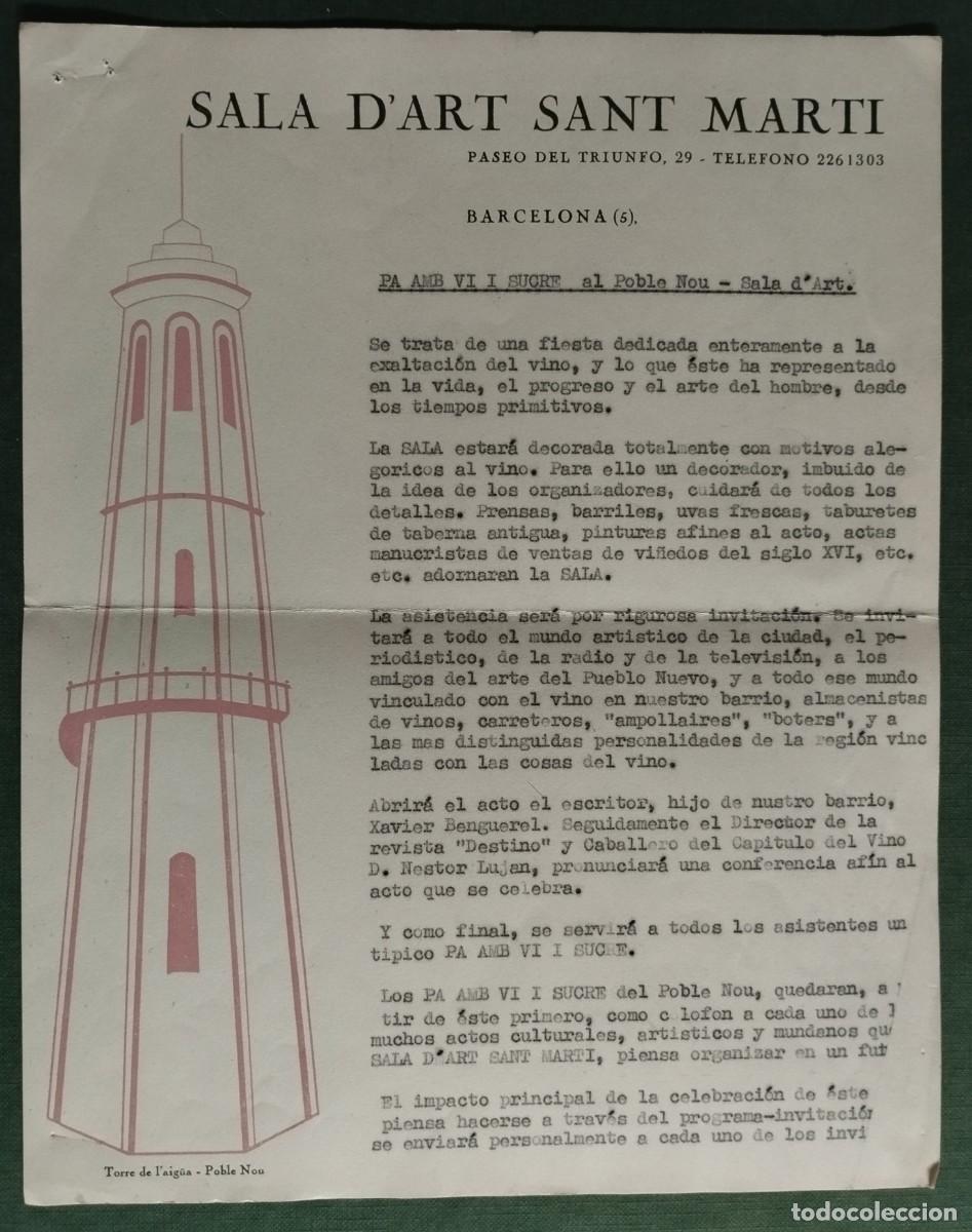 Cartas comerciales: CARTA PROGRAMA FIESTA PA AMB VI I SUCRE POBLENOU (BARCELONA) A&Ntilde;OS 70 TORRE DE L'AIGUA