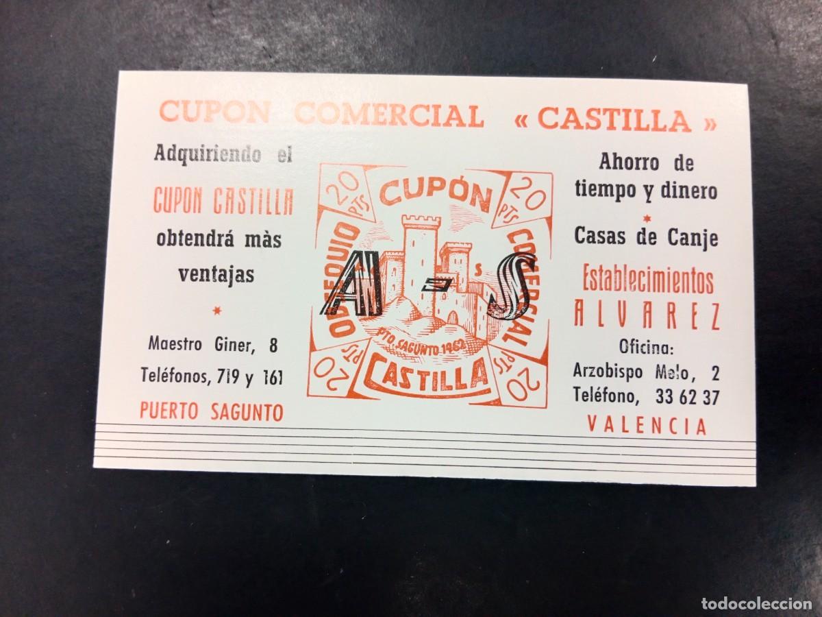 Cartas comerciales: TARJETA PUBLICITARIA CUPON COMERCIAL CASTILLA - ESTABLECIMIENTOS ALVAREZ - PUERTO SAGUNTO - VALENCIA