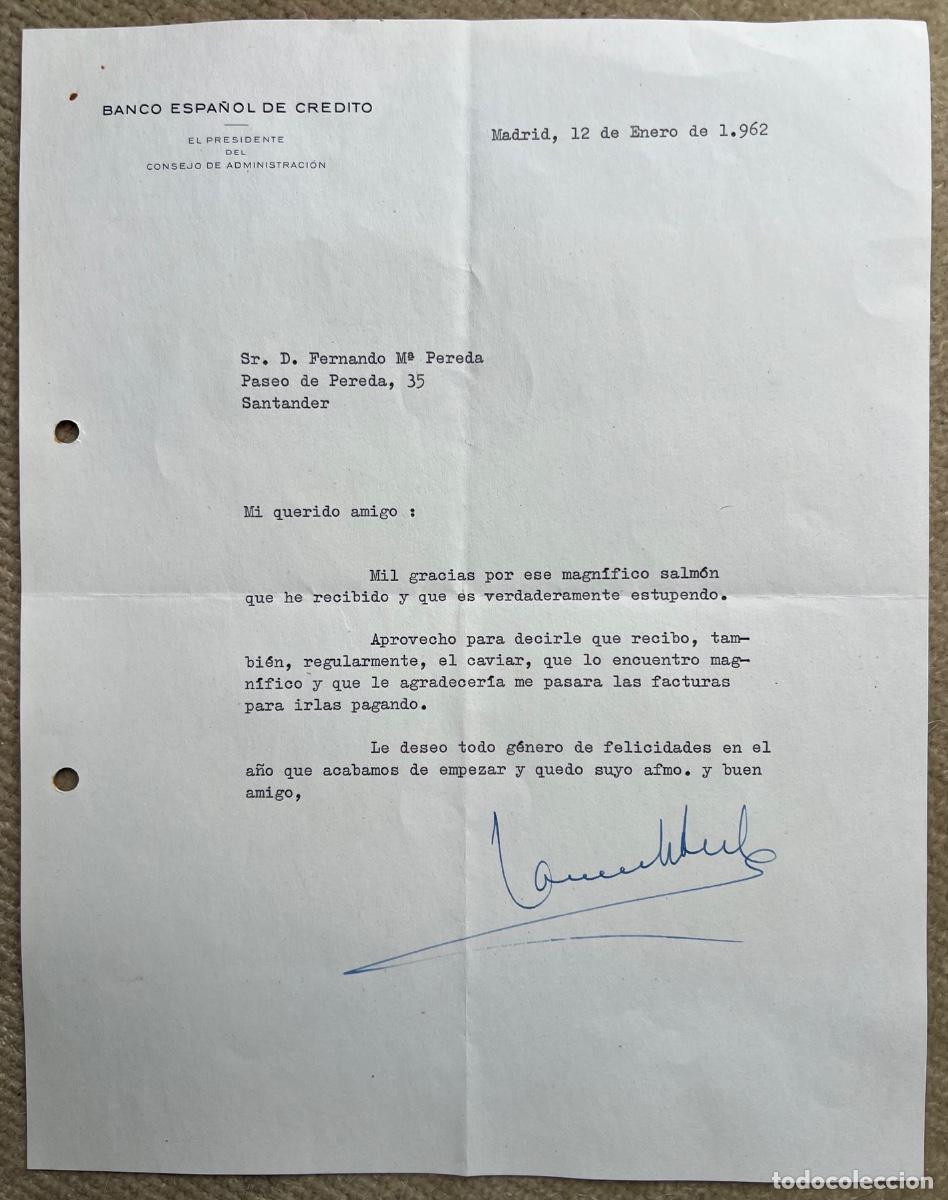 Cartas comerciales: Carta Presidente Consejo Administraci&oacute;n de Banesto agradeciendo el regalo de un salm&oacute;n - A&ntilde;o 1962