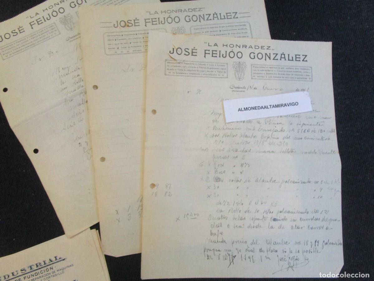Cartas comerciales: CRECIENTE PONTEVEDRA &rdquo; JOSE FEIJOO GONZALEZ / LA HONRADEZ &rdquo; FERRETERIA GENERAL, 3 CARTAS A ORENSE.