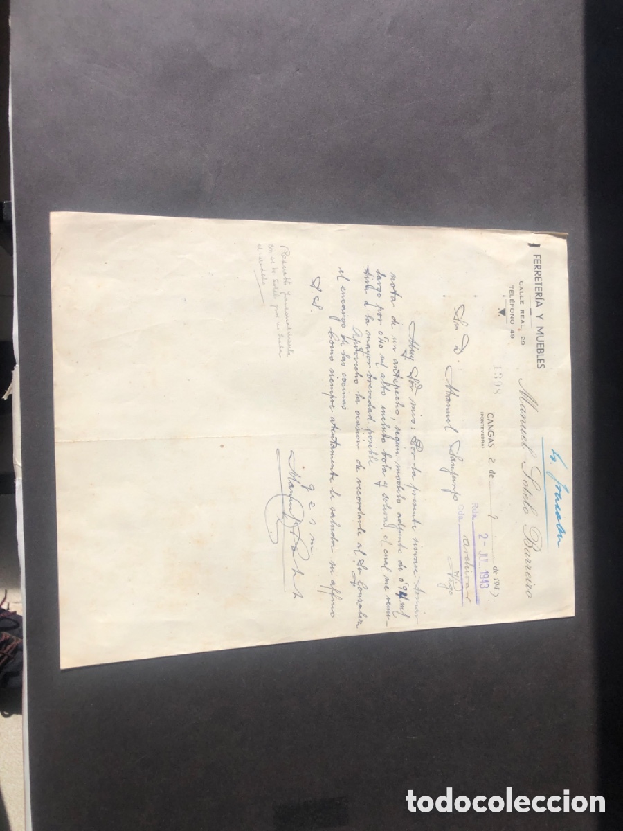 Cartas comerciales: Carta comercial FERRETERIA Y MUEBLES MANUEL SOTELO BARREIRO CANGAS VIGO