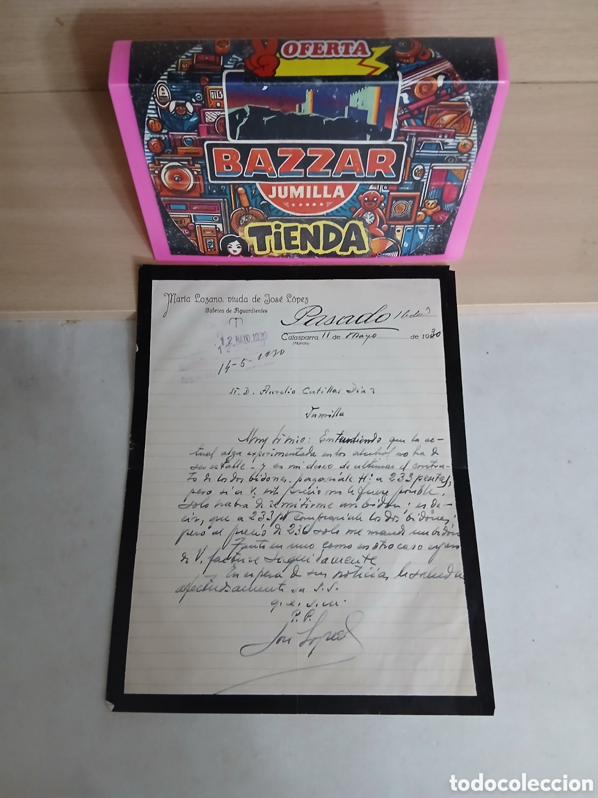 Cartas comerciales: Carta comercial de calasparra enviada aurelio cutillas a&ntilde;o 1.930.