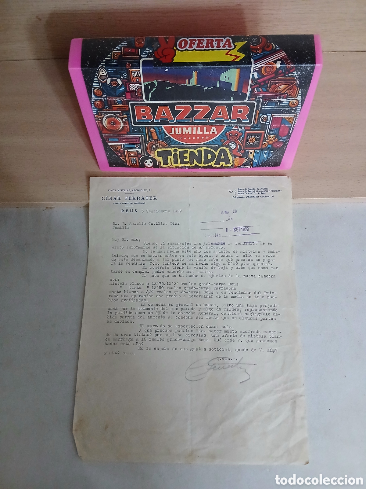 Cartas comerciales: Carta comercial reus a&ntilde;o1.929 enviada aurerio cutillas jumilla