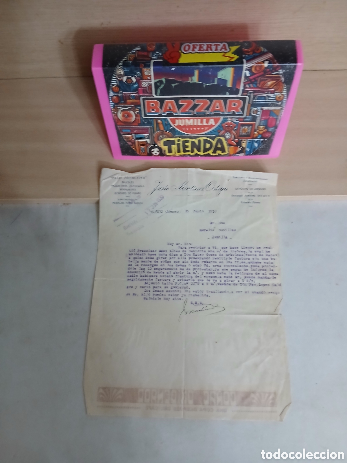 Cartas comerciales: Carta comercial bazzar almanzora albox remitida a Aurelio cutillas jumilla.