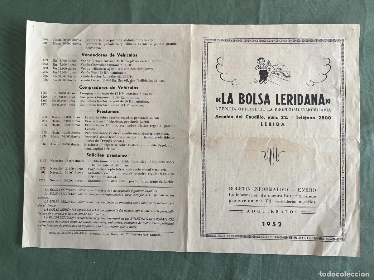 Cartas comerciales: LA BOLSA LERIDANA ENERO 1952